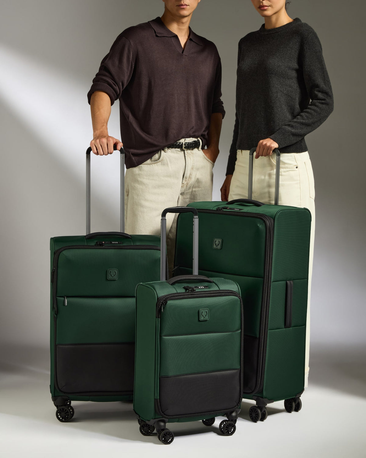 Lightest Expandable Carry-on Luggage Set in Antler Green - Soft Stripe 2.0