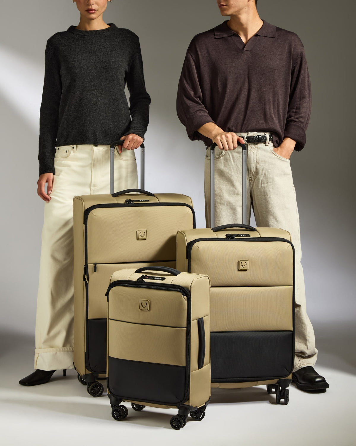 Lightest Expandable Carry-on Luggage Set in Sand - Soft Stripe 2.0