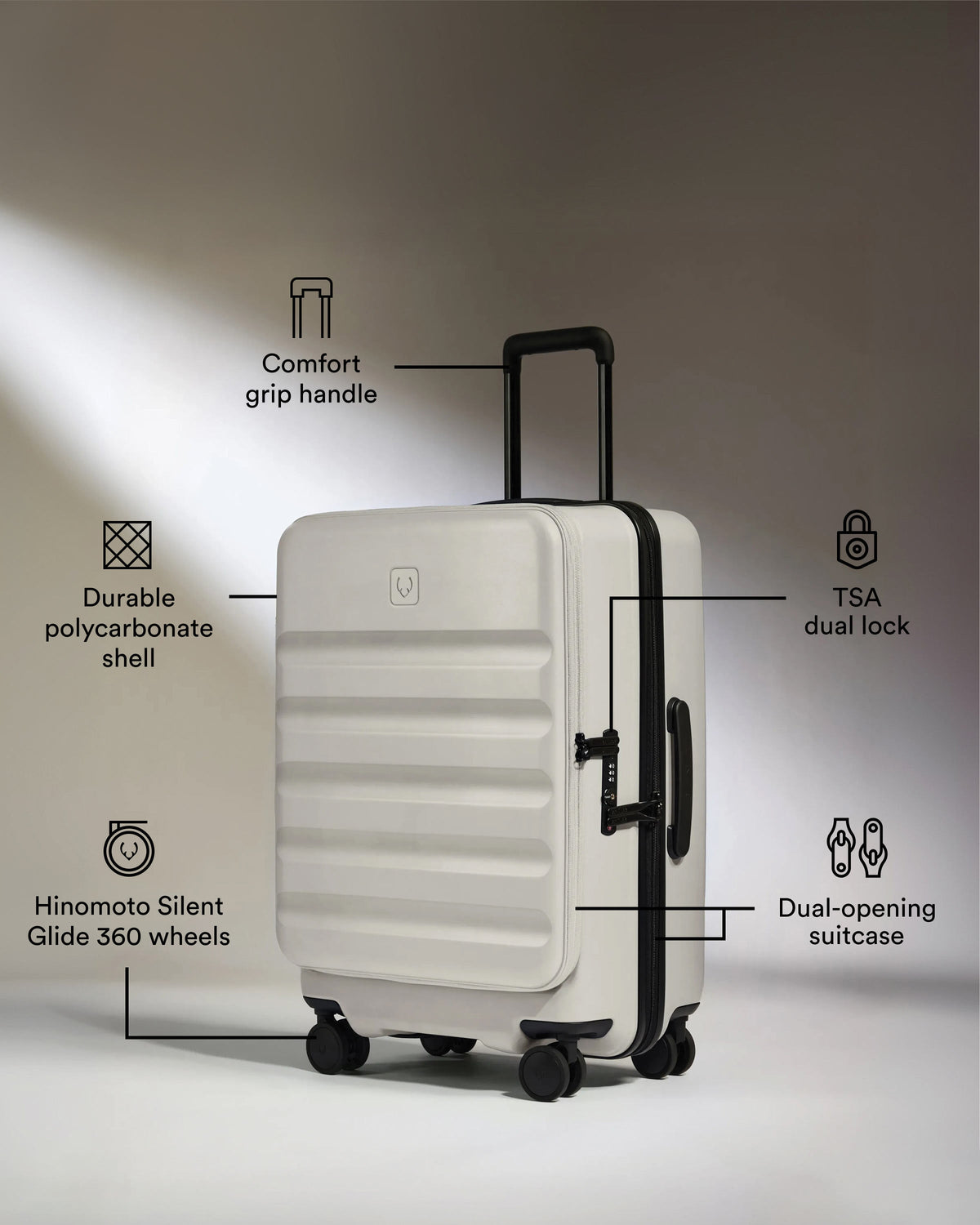 Dual Opening Medium Luggage in Taupe - Icon Stripe