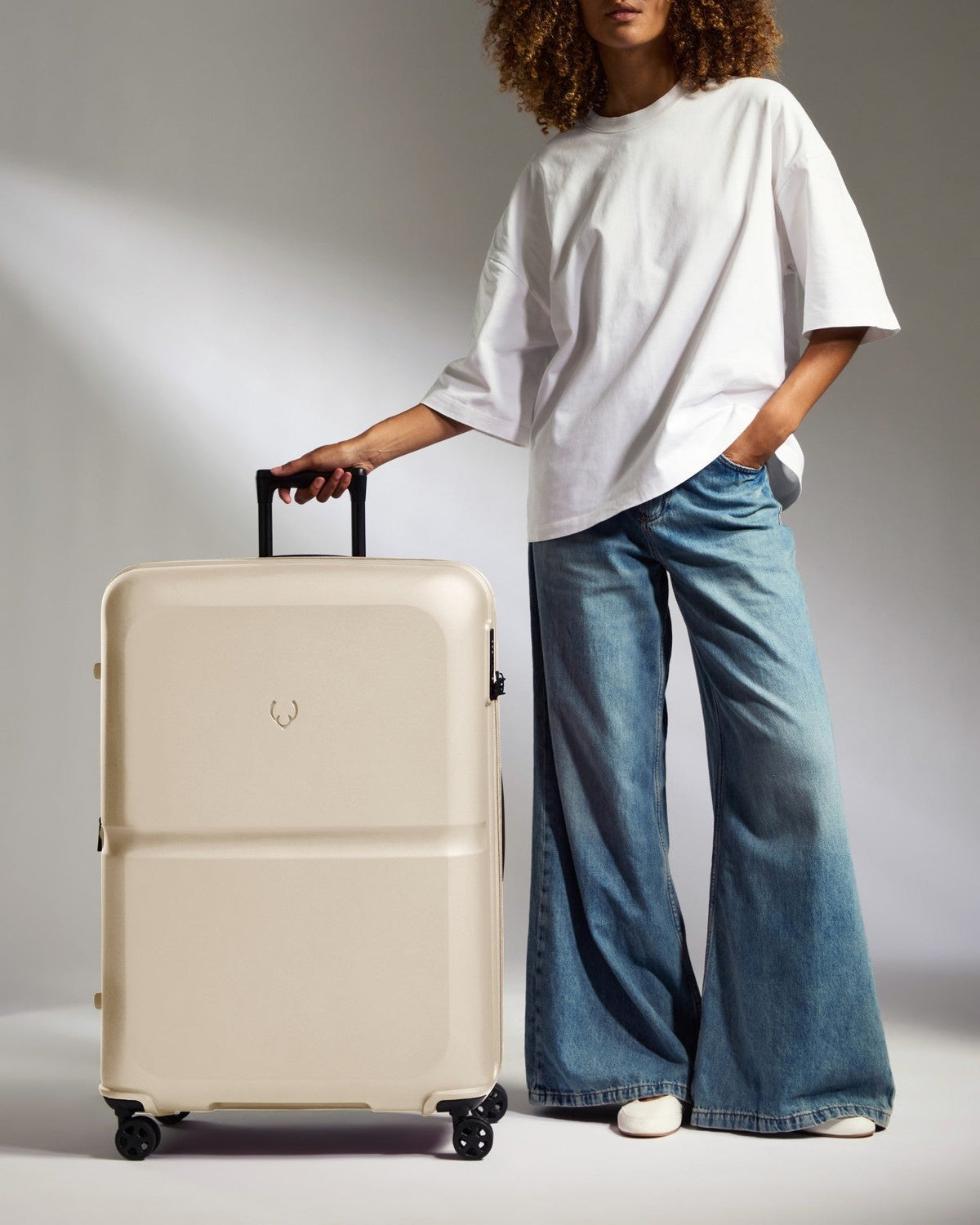 Large Luggage in Warm Taupe - Single Stripe