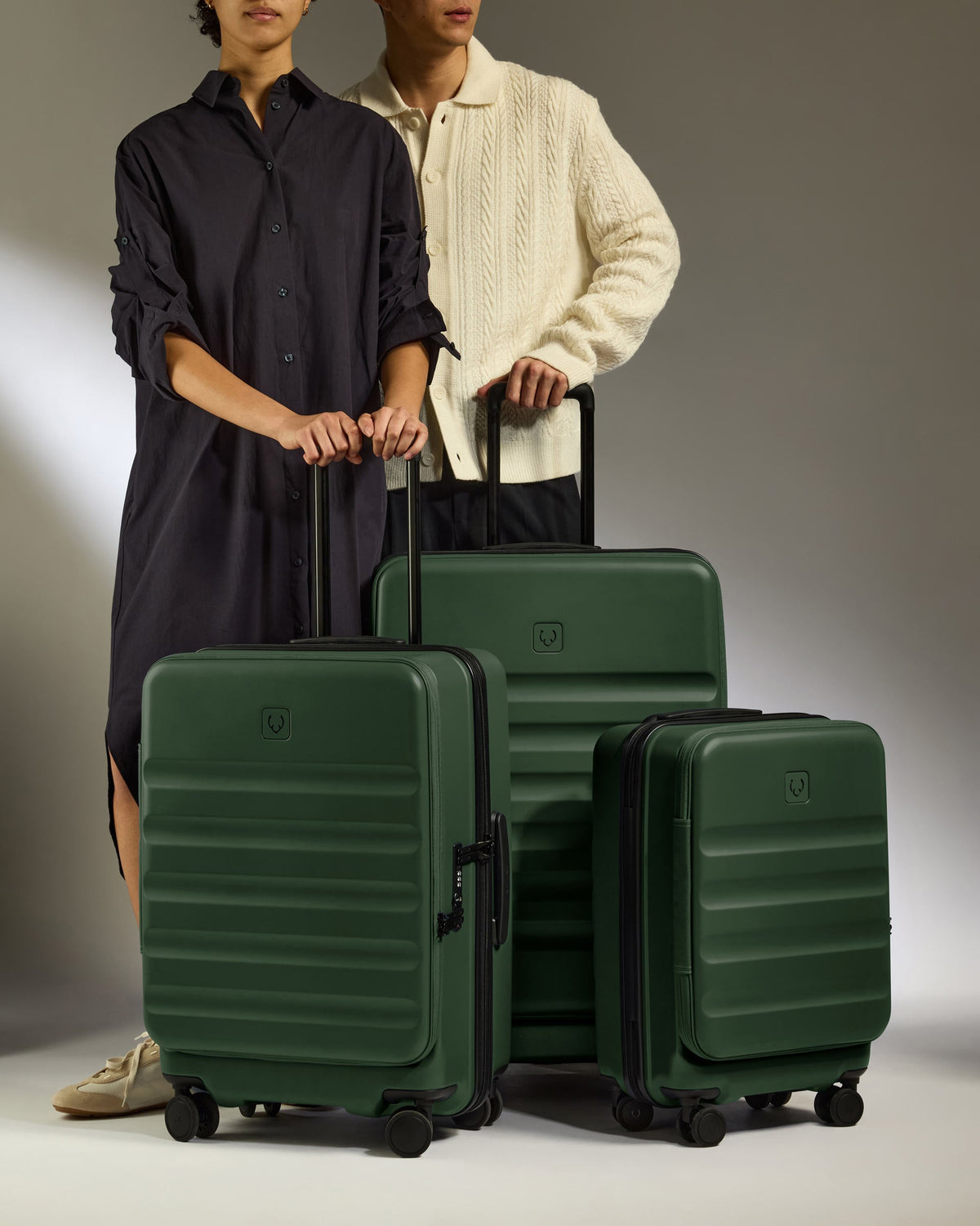 Dual Opening Luggage Set in Antler Green - Icon Stripe