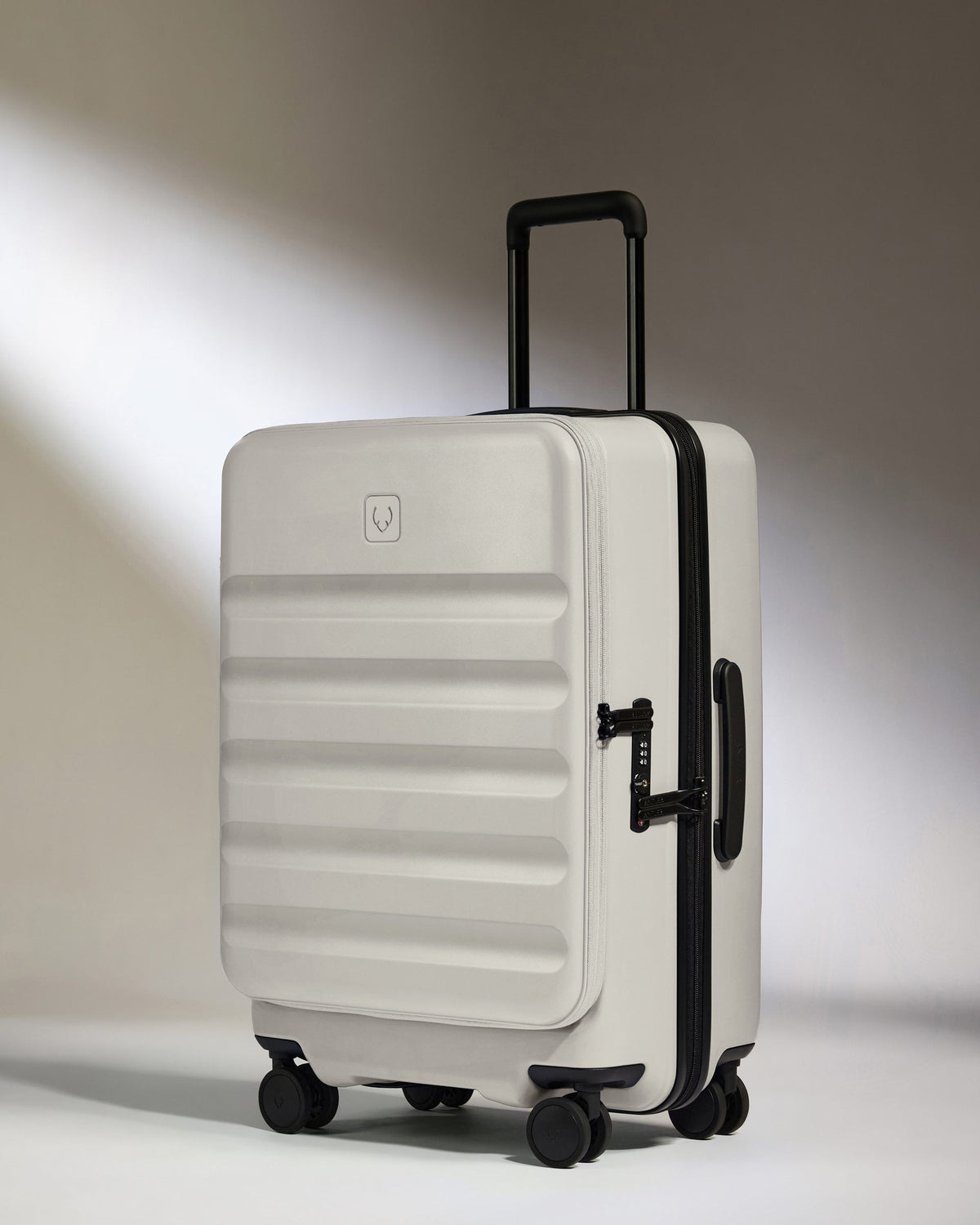 Dual Opening Medium Luggage in Taupe - Icon Stripe